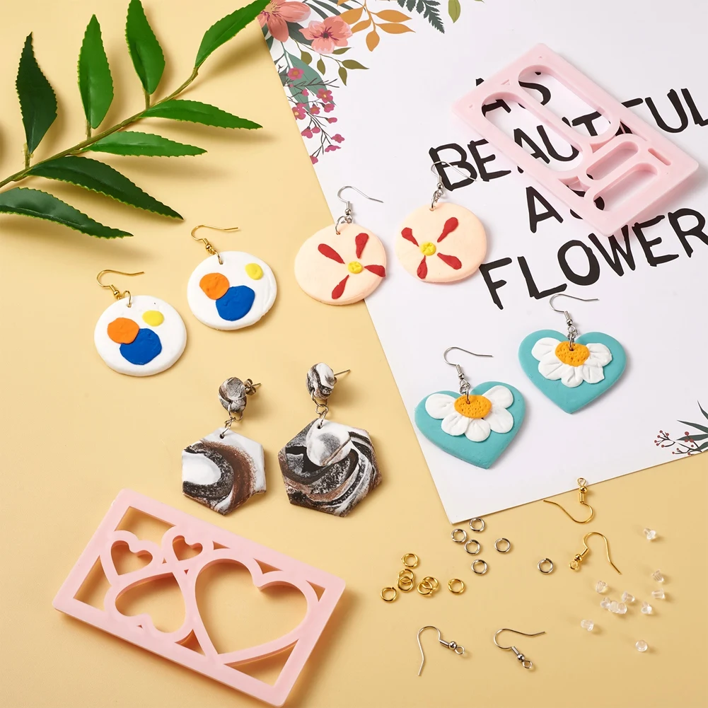 Kissitty DIY Earring Making Finding Kit With Pink Cutting Dies Molds Earring Hook Jump Rings Ear Nuts For Handmade Earrings Gift