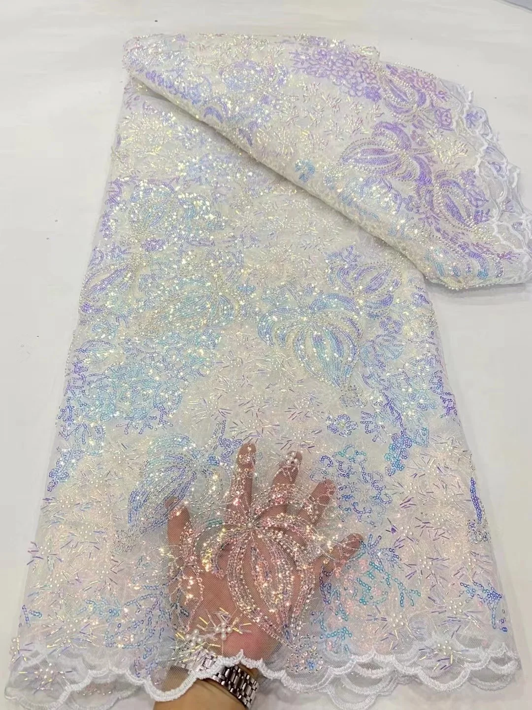 5 ярдов африканская кружевная ткань с блестками 2024 Высококачественная