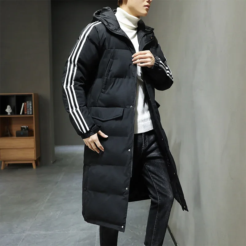 

Solid Color 2023 Winter Mens Long Loose Cotton-Padded Jacket Outwear Casual Hooded Mid-Length Down Coat Parkas Large Top Clothes