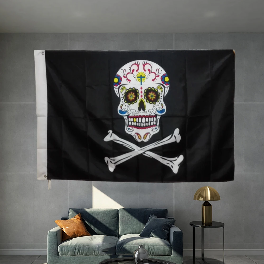 Пиратский флаг Custom Jolly Roger SKULL AND CROSS Banner из материала PONGEE Polyester. Фотографии объектов быстрота и прочность.