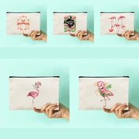 women canvas makeup bag flamingo series pattern makeup organizer cosmetic bags school pencil cases bridesmaid makeup bag gifts