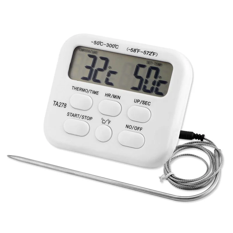 

Digital Kitchen Thermometer Stainless Steel Probe Meat BBQ Food Temperature Barbecue Cooking Tools with Timer Alarm Function