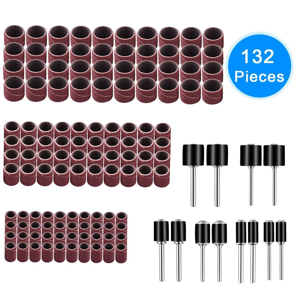 

132 Pieces Mandrels Polishing Aluminum Oxide Accessories Drum Sander Set Sanding Band Sleeves Parts Drilling Nail Home Grinding