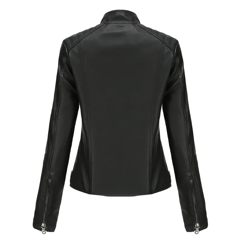 Thin Leather Jacket Slim Fit Motorcycle Suit Large Size Stand-up Collar Leather Jacket Women