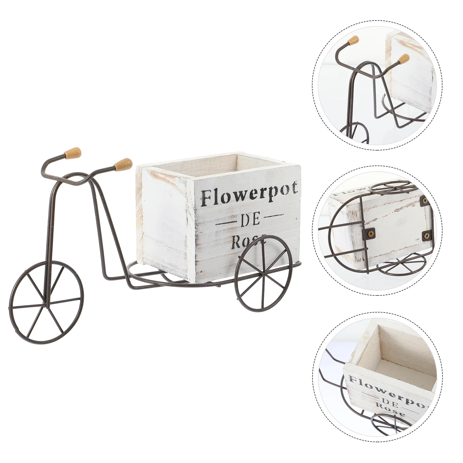 

Exquisite Wooden Flower Box Ornament Durable Metal Bicycles Design Ornament