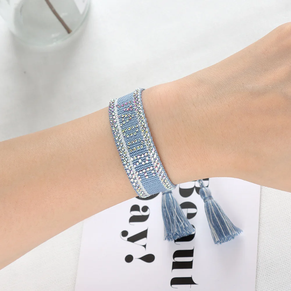 

Высококачественный новый красочный плетеный браслет с бриллиантами, браслет, браслет ручной работы, плетеный браслет с кисточками, бесплатная доставка