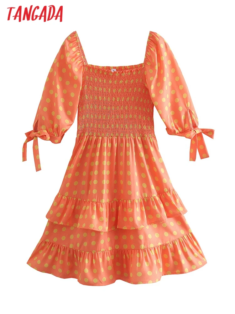 

Платье-мини женское летнее в горошек, с коротким рукавом-фонариком