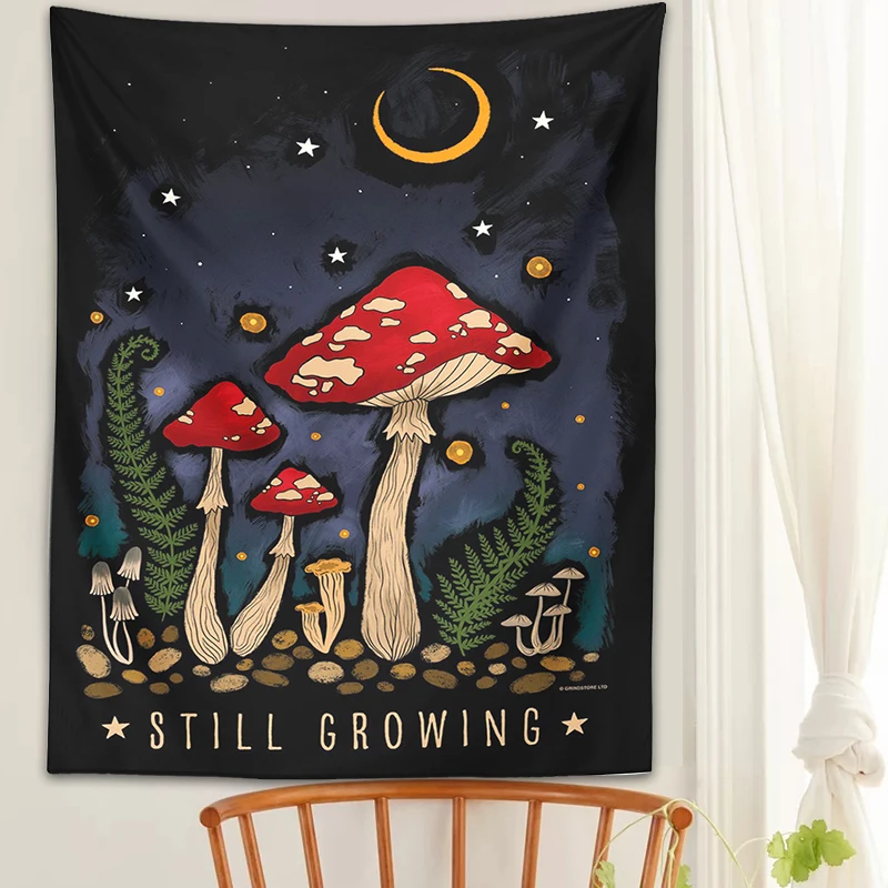 

Mushroom Moon Moth Tapestry Wall Hanging retro flower moon psychedelic Aesthetic Tapestries Living Room Home Dorm Decor