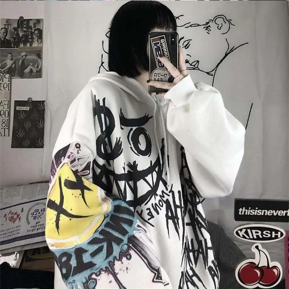 

Gothic Japan Cartoon Hip Hop Hoodies Sweatshirt Oversize Women Spring Autumn Funny Punk Hoodie Tops Females Clothes Jacket Girl