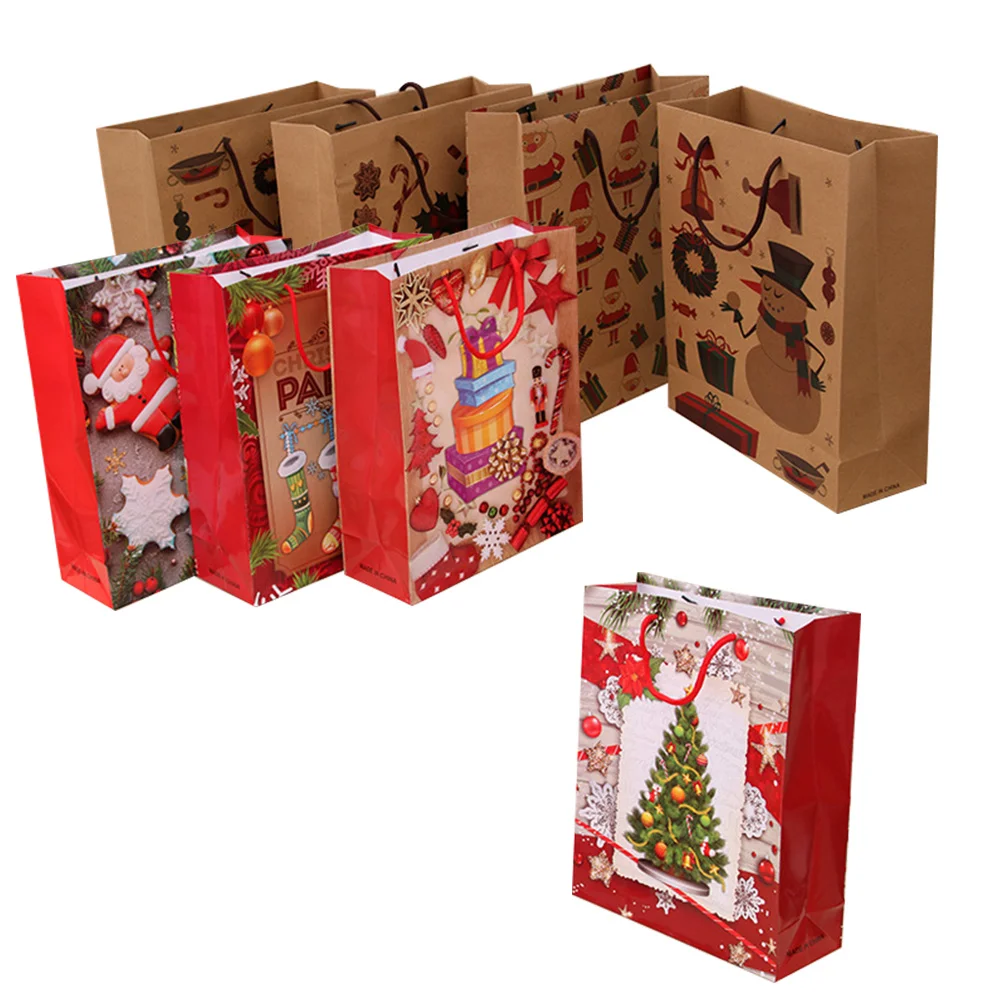 

8PCS Christmas Gift Bags Delicate Christmas Gift Kraft Paper Sacks Christmas Tote Packging Bag Festive Candy Bags for