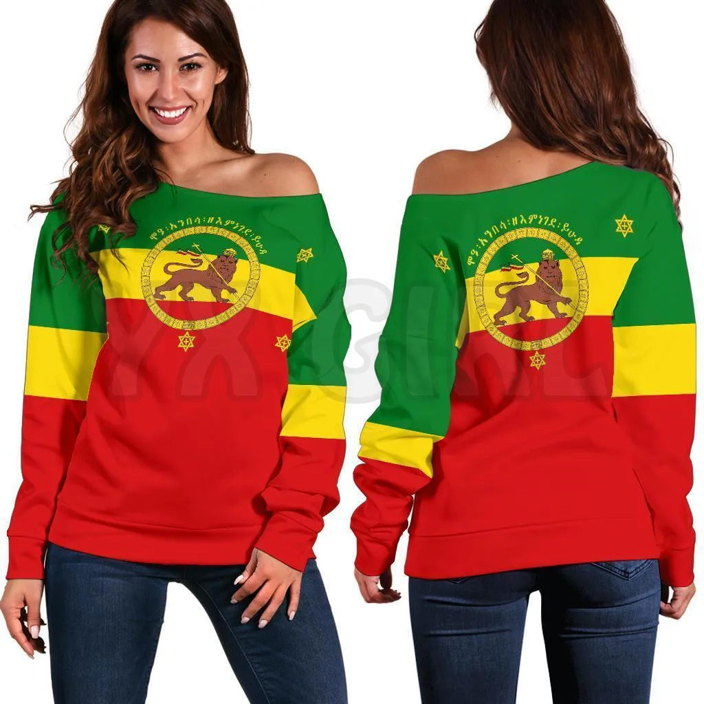 YX GIRL Ethiopia Imperial Flag Haile Selassie With The Lion Of Judah3D Printed Novelty Women Casual Long Sleeve Sweater Pullover