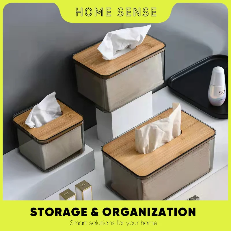 

Home Sense, 1 шт., коробка для салфеток с бамбуковой крышкой, современный пластиковый держатель для салфеток для лица, контейнер для домашней кухн...