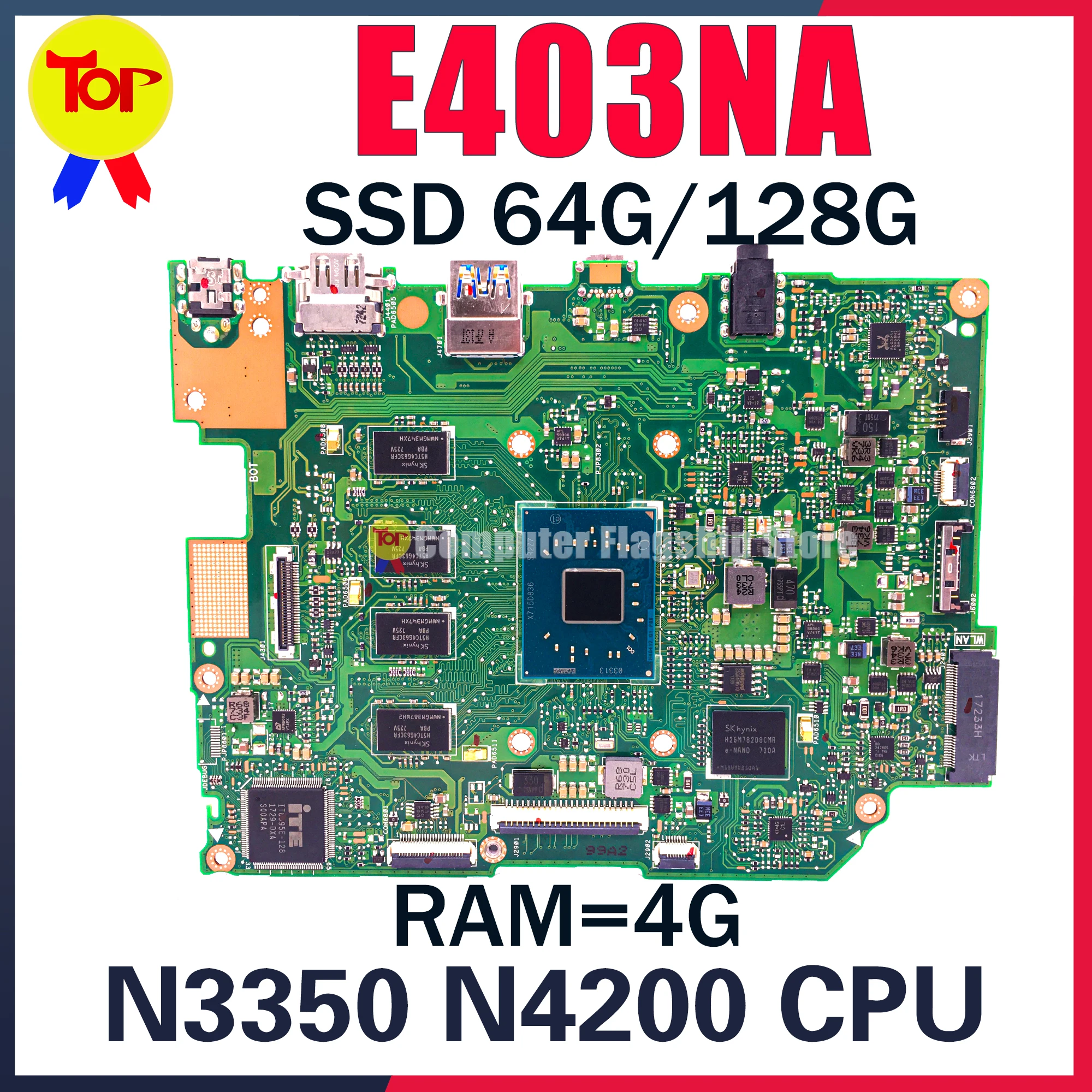 Материнская плата E403N для ноутбука ASUS E403NA E403NAS E403 N3350 N4200 RAM-4G 128G-64G-SSD материнская плата 100% рабочий