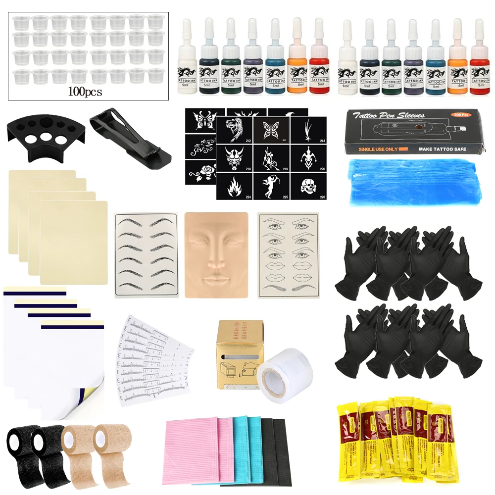 

Tattoo Supplies Kit Complete Only Accessoires for Beginner Microblading Lips Eyebrow Permanent Makeup Ink Cups Pigment Stencils