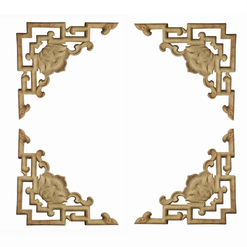 

4Pcs Wooden Applique Unpainted Wood Carved Corner Onlay Frame For Home Furniture Wall Cabinet Door Decor Crafts Modern