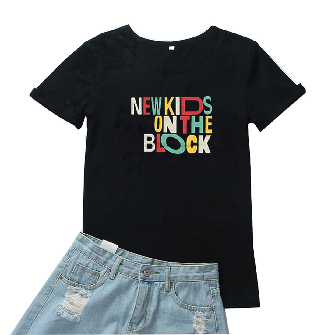 

New Kids on The Block T Shirt for Women Color Letter Print Pattern Women T-shirt Funny Cotton Short Sleeves Women Black Tee Tops