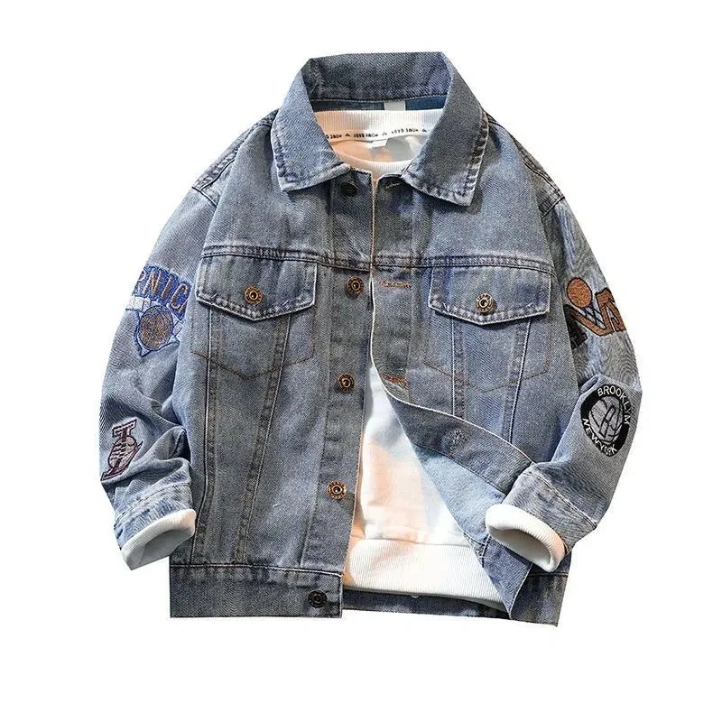 Boys Denim Jacket For Boys Fashion Coats Children Clothing Autumn Baby Clothes Outerwear Embroidery Cartoon Jean Coat 110-170cm images - 6