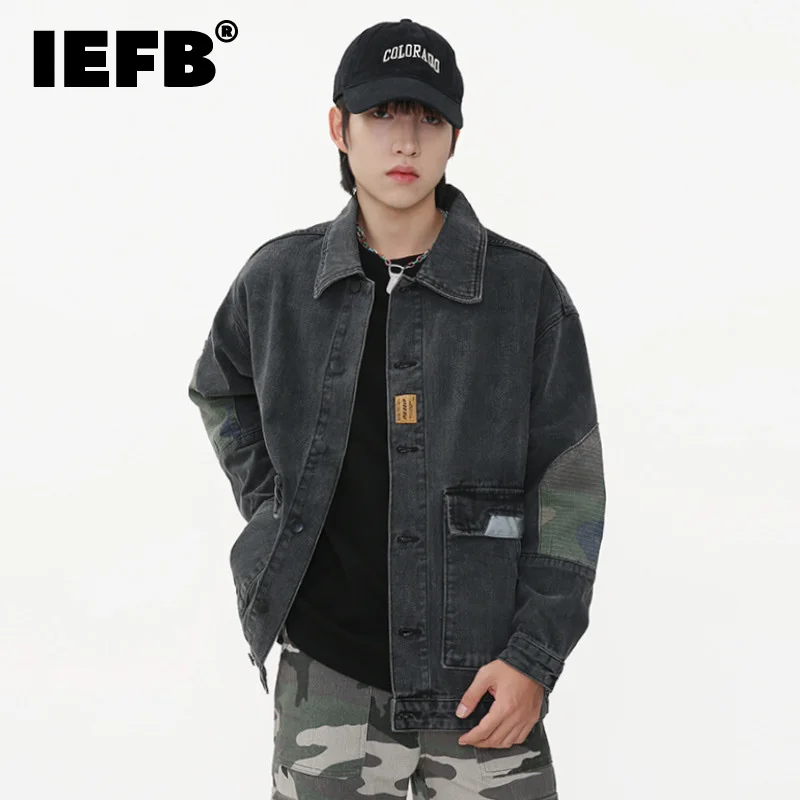 

IEFB American Camouflage Jean Jacket Coat For Men' Autumn Fashion High Street Outerwear Design Loose Casual Streetwear 9C1416
