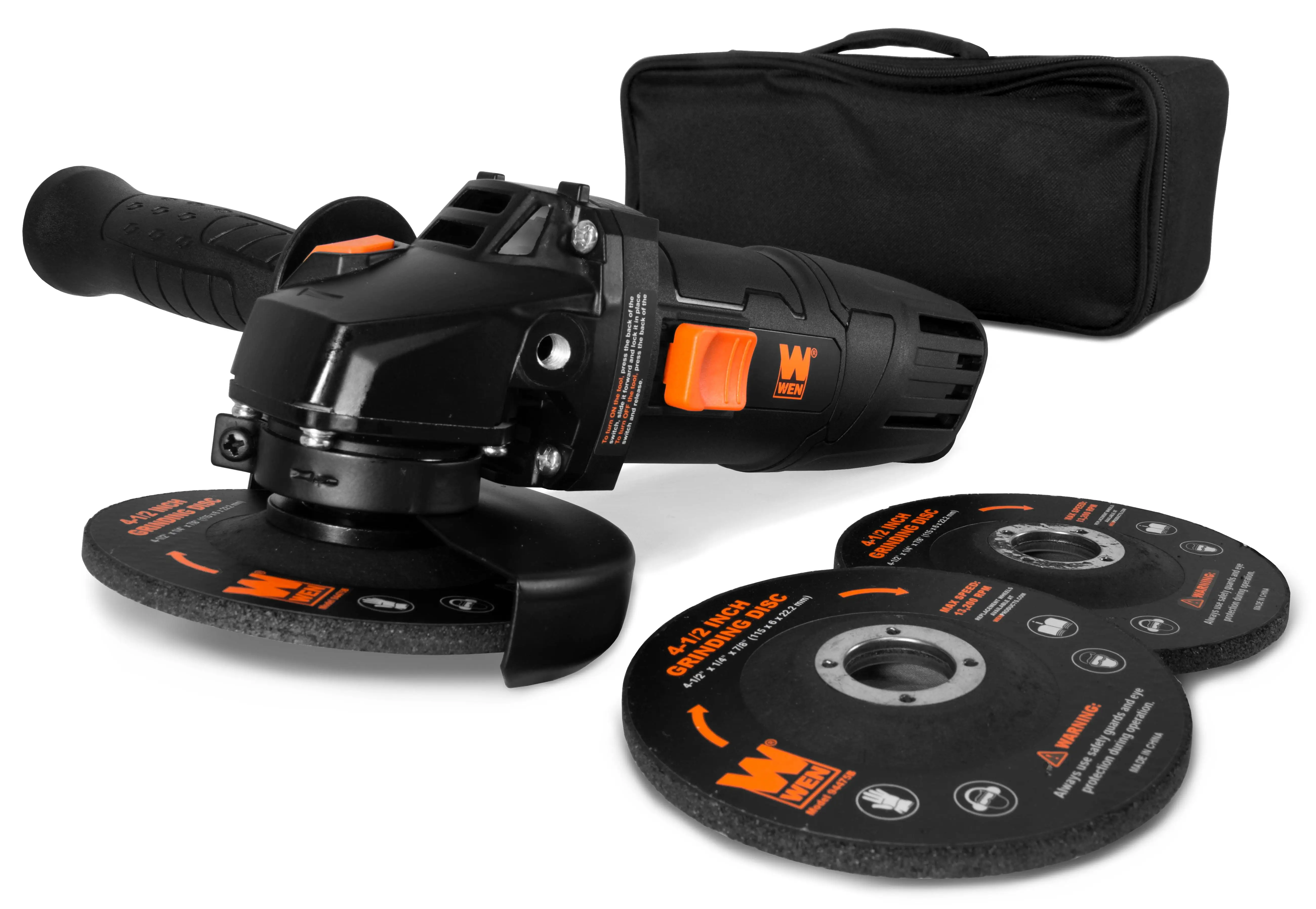 

WEN 7.5-Amp 4-1/2-Inch Corded Angle Grinder with 3 Discs and Case, 94475