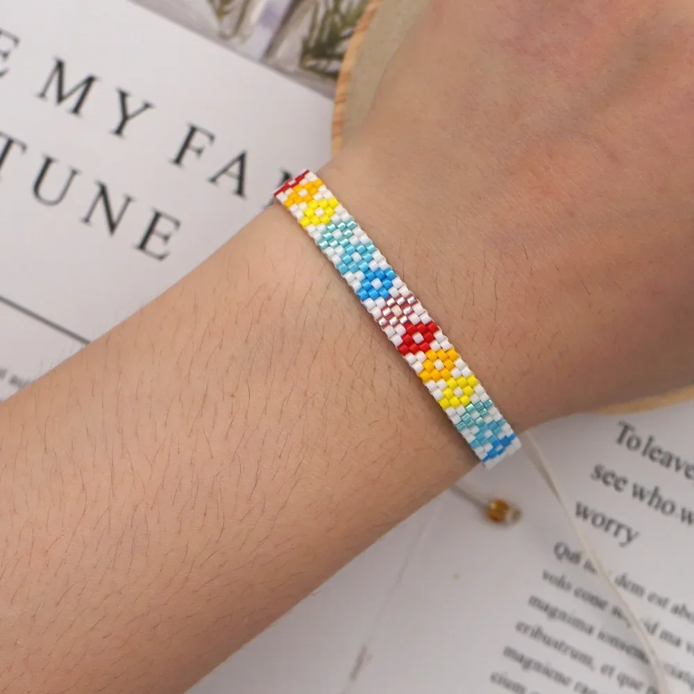 Браслет из бисера Радужный цветок Модный минималистичный градиентный