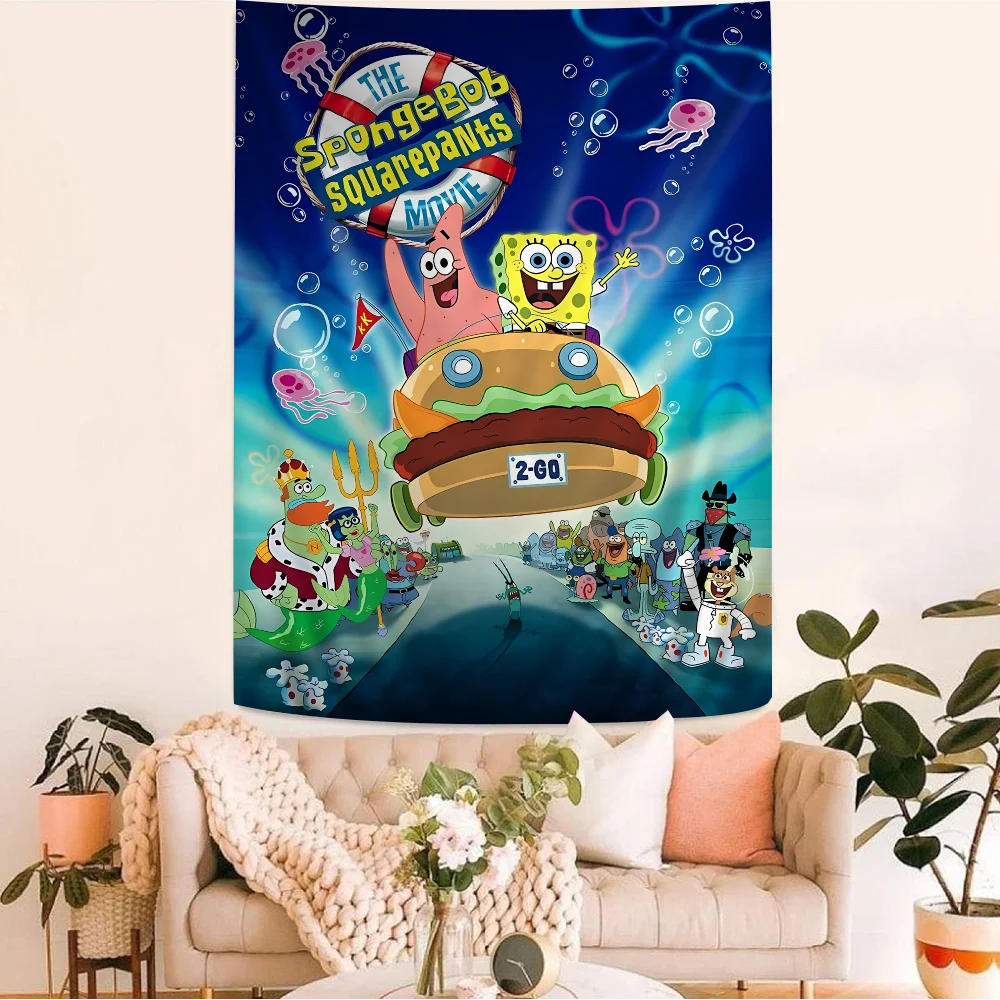 Cartoon S-SpongeBobes Tapestry Art Science Fiction Room Home Decor Wall Hanging Sheets