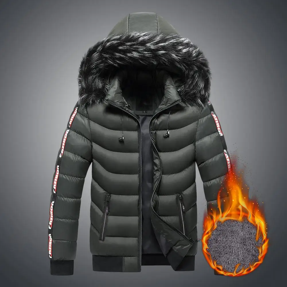 Winter Cotton Coat Furry Edge Padded Hooded Thicken Long Sleeves Cold-proof Zipper Plus Size Winter Coat for Daily Wear