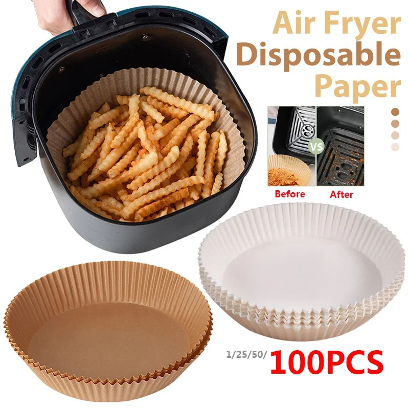 

50/100Pcs Air Fryer Disposable Parchment Paper Liner Oil-proof Paper Tray Non-Stick Baking Mat Air Fryer Accessories Round