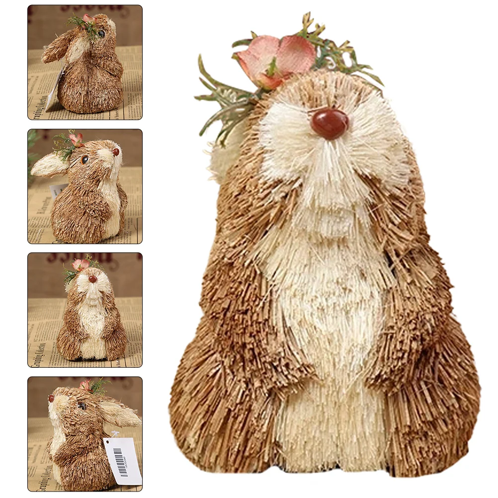 

Bunny Decor Statue Rabbit Outdoor Desktop Statues Home Easter Sisal Ornaments Creative Cute Model Bunnies Resin Craft