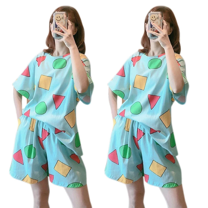 

Pajamas Short-Sleeved Korean Cartoon Fresh And Thin Home Service 4-Piece Blue XXL