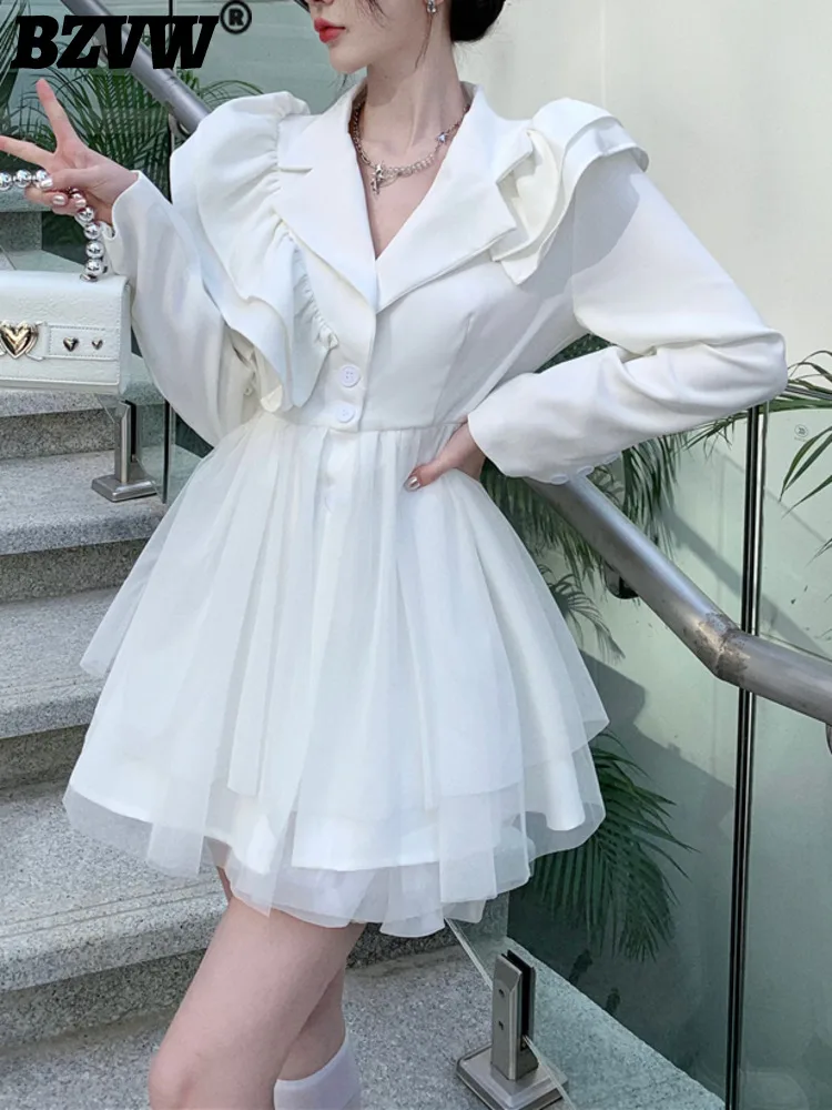 

Модное дизайнерское платье BZVW высокого качества с длинным рукавом, Костюмные платья для женщин, собранные с оборками, темпераментное ТРАПЕЦИЕВИДНОЕ женское платье, тренд 2023