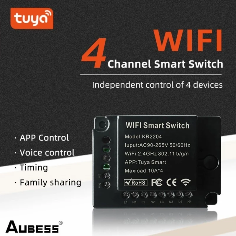 

Tuya 10A Wifi Mini DIY And Tuya RF433 4CH Smart Switch Module Light Timer Wifi Remote Control 4 Way Smart Life Voice Control