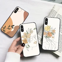 abstract art line flower girl soft tpu phone case for xiaomi redmi 7 7a 8 8a 9 9i 9at 9t 9a 9c note 7 8 8t coque black cover