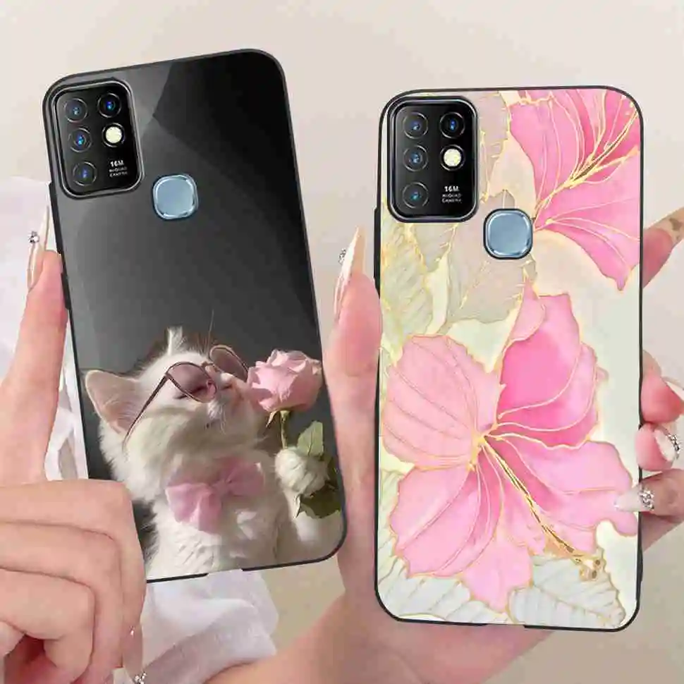 Фото Чехол для Infinix Hot 10 X682B с ярким принтом милого котика, силиконовый TPU, черный чехол для Infinix HOT10 X682C 6.78