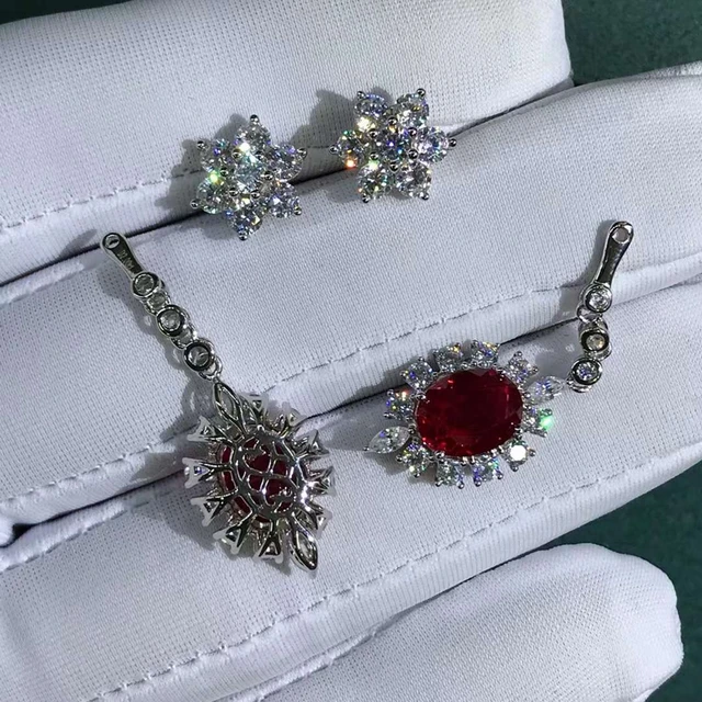 Luxury Sterling Silver- Moissanite Ruby Gemstone - Drop Dangle Earrings 5