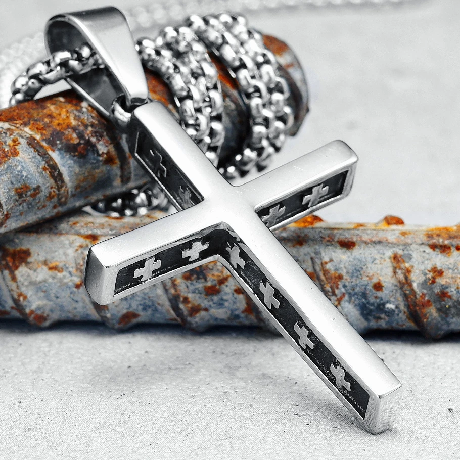 

Simple Cross Men Necklace 316L Stainless Steel Pendant Chain Top Quality Religion Rock Punk Rap for Biker Male Jewelry Best Gift