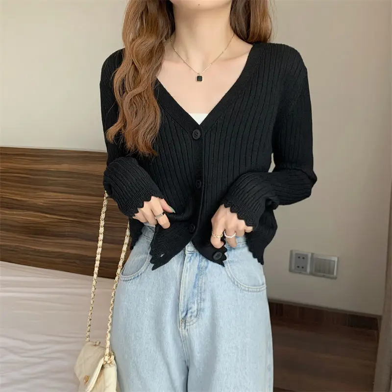 Вязаный крючком Женский пикантный кардиган с V-образным вырезом винтажный свитер