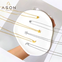 asonsteel gold color stainless steel small tiny moon star cross link chains pendant necklaces for women men babygirl choker 2022