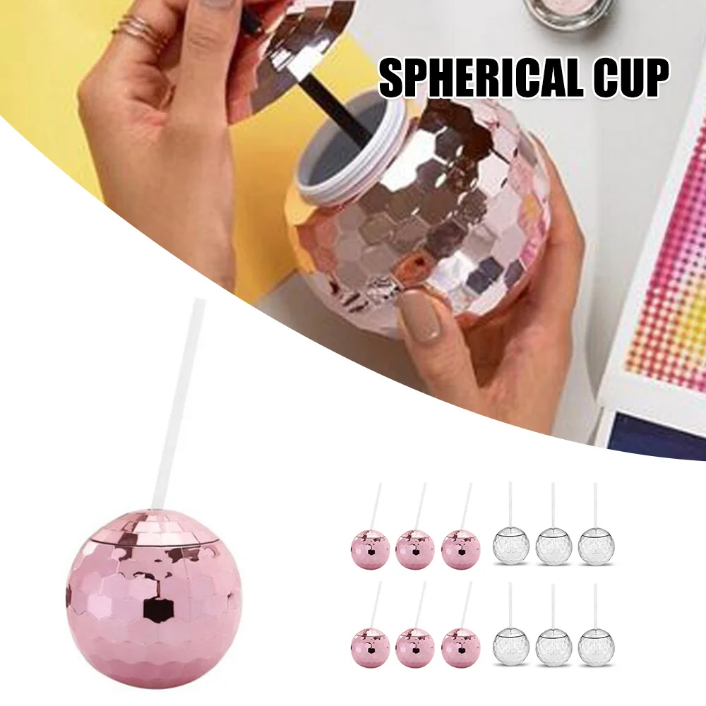 

12 Pcs Spherical Cup Plastic Plated Ball Straw Cup Export Gold Ball Cup Tea Bottle Cocktail Cup Ball Cup for Parties can CSV