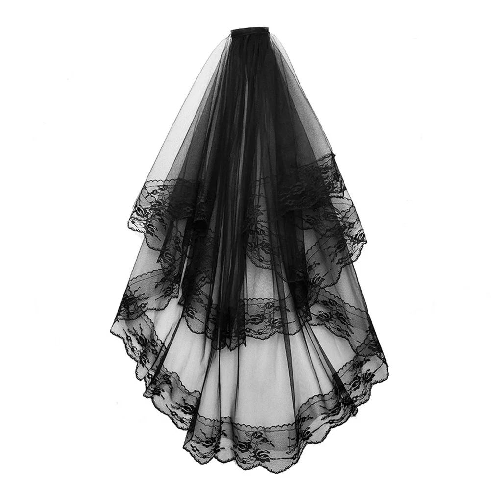 

Фата, черное свадебное платье для невесты, Мерч, украшение в виде пятнистого двора, с привидениями, для женщин, невесты, косплей, кружевная расческа