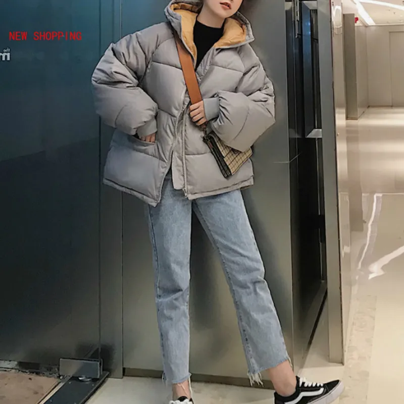 Oversize 2023 New Korean Parkas Full Zipper Solid Fashion Cotton-padded Coat Jackets Cute Pink Hooded Warm Winter Jacket Women