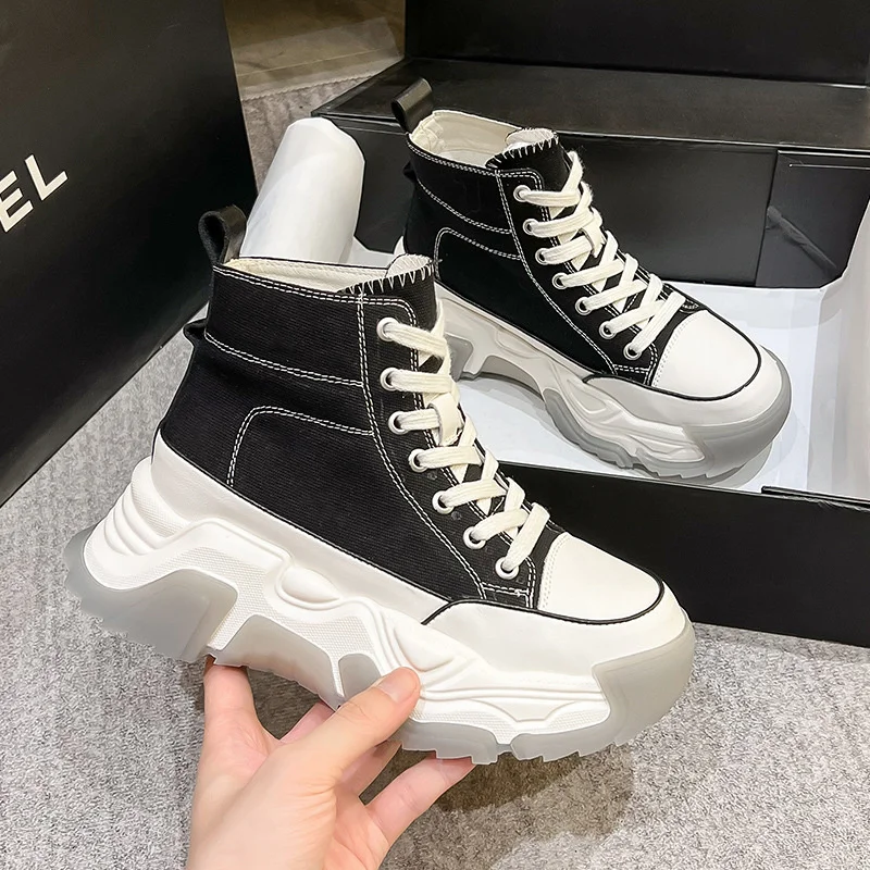 

Туфли женские высокие повседневные, толстая холщовая дышащая обувь, Вулканизированная подошва, классические, для студентов, весна-осень