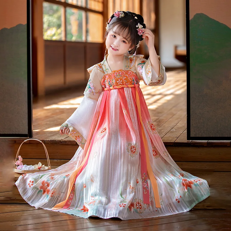 Хан Фу для девочек новый костюм Тан с вышивкой платье суперфеи