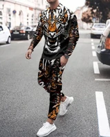spring and autumn new 3d printing mens sportswear harajuku long sleeved tiger print o neck street casual sports suit clothing
