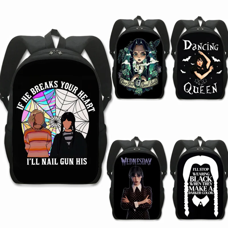 

16 inch Wednesday Addams Backpack for Teenager School Bags Gothic Girls Nevermore Academy Kids Book Bag Girls Schoolbags Gift