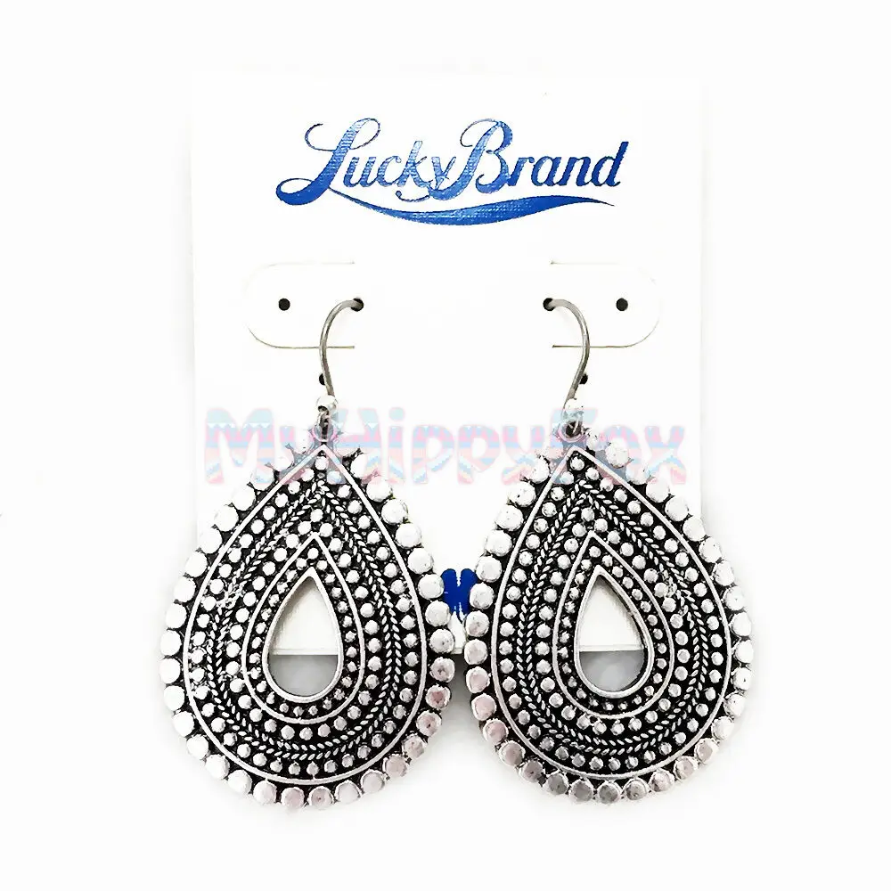 

NWT $35 Lucky Brand Silver Tone Big Bohemian Tribal Teardrop Drop Earrings