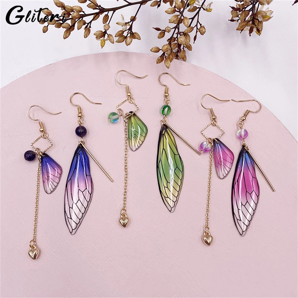 GEITERI 1 Pair Asymmetrical Butterfly Wings Earrings For Women Girls Geometric Tassels Heart Drop Earring Wedding Jewelry Party