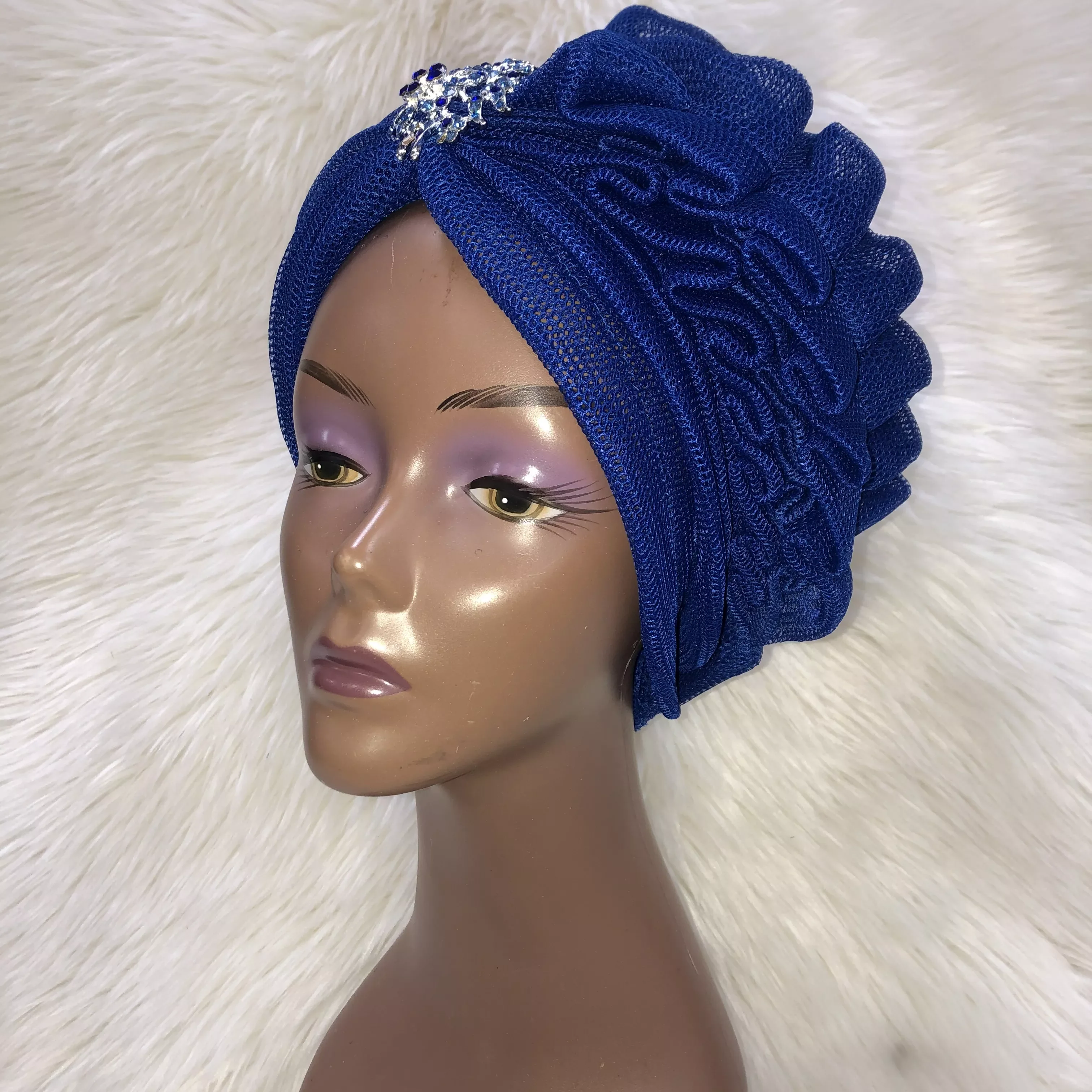 

NEW2023 New Fashion African Bonnet Hat NET Turban For Women Muslim Braids Headwrap Women Scarf Turban Cap With Crystal Brooch