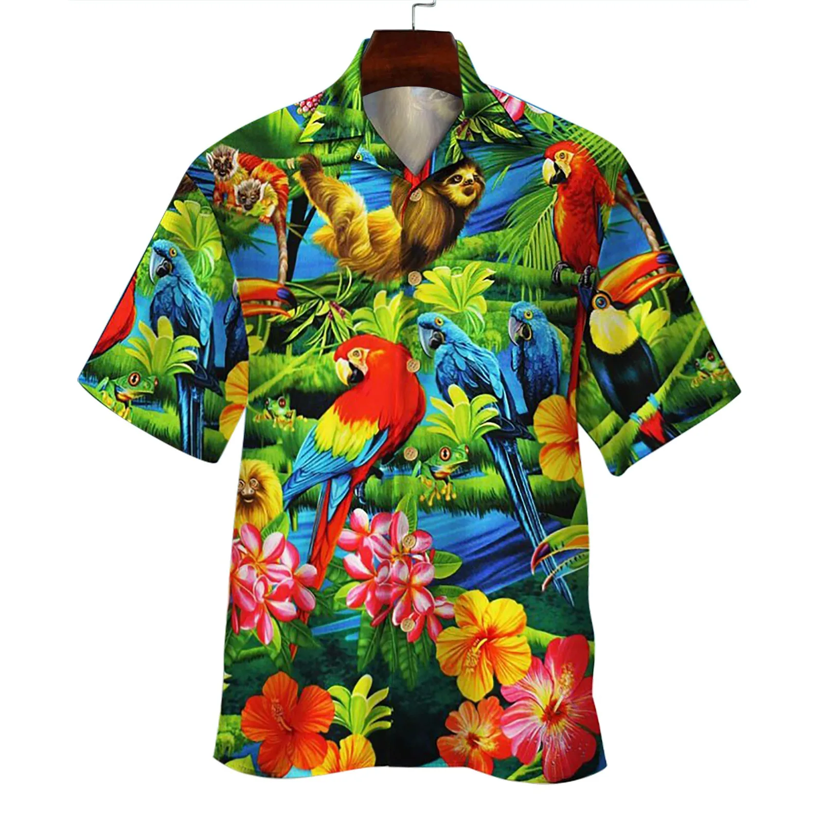 

Loose Shirt Blouse Mens Printed Hawaiian Shirts Short Sleeve Button Down Beach Shirts Deep Pocket