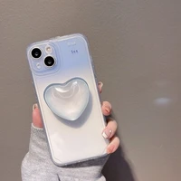 cute love heart ring holder stand bracket transparent silicone soft case for iphone 13 pro max 12 11 xr x xs 7 8 plus se 3 cover