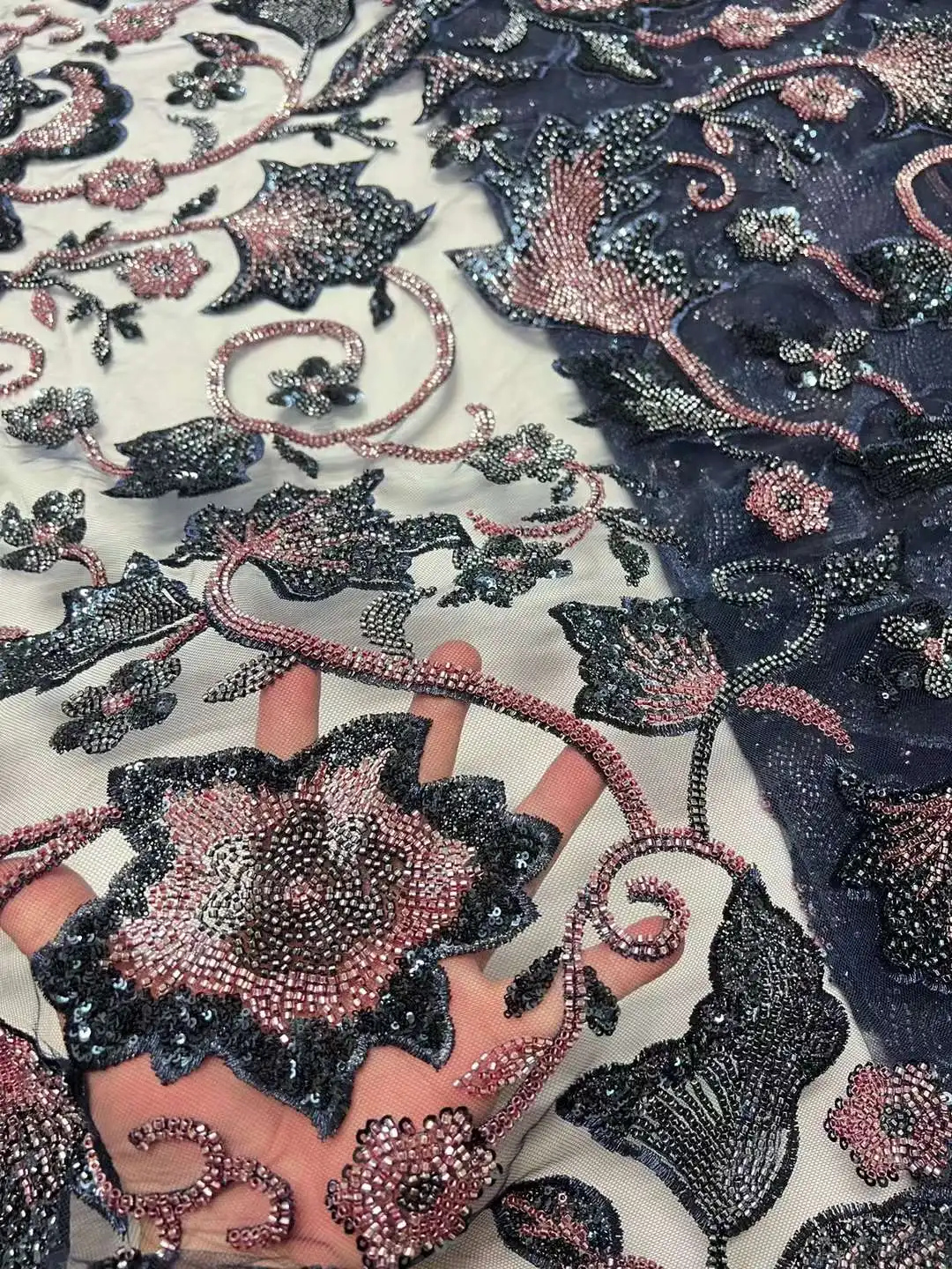 Роскошное Свадебное платье с 3D бисером кружевная ткань хрустальные бусины 5